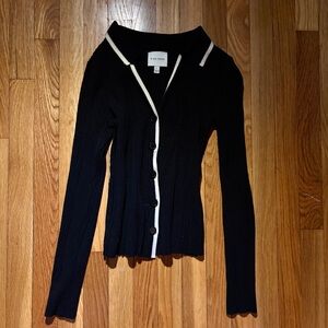 Pink Rose Black Cardigan with Cream Accents